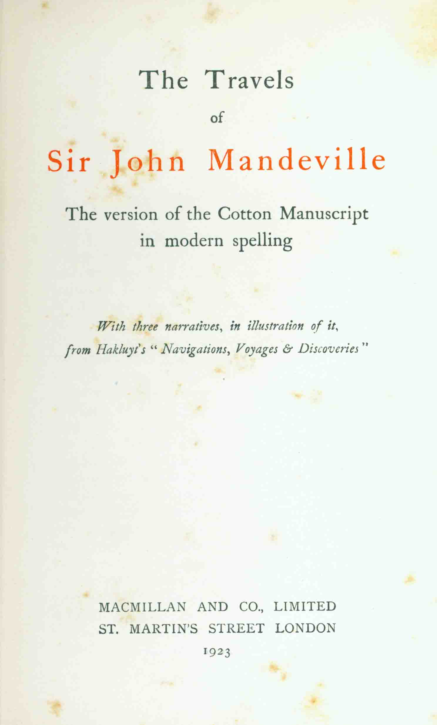 THE TRAVELS OF SIR JOHN MANDEVILLE the-travels-of-sir-john-mandeville